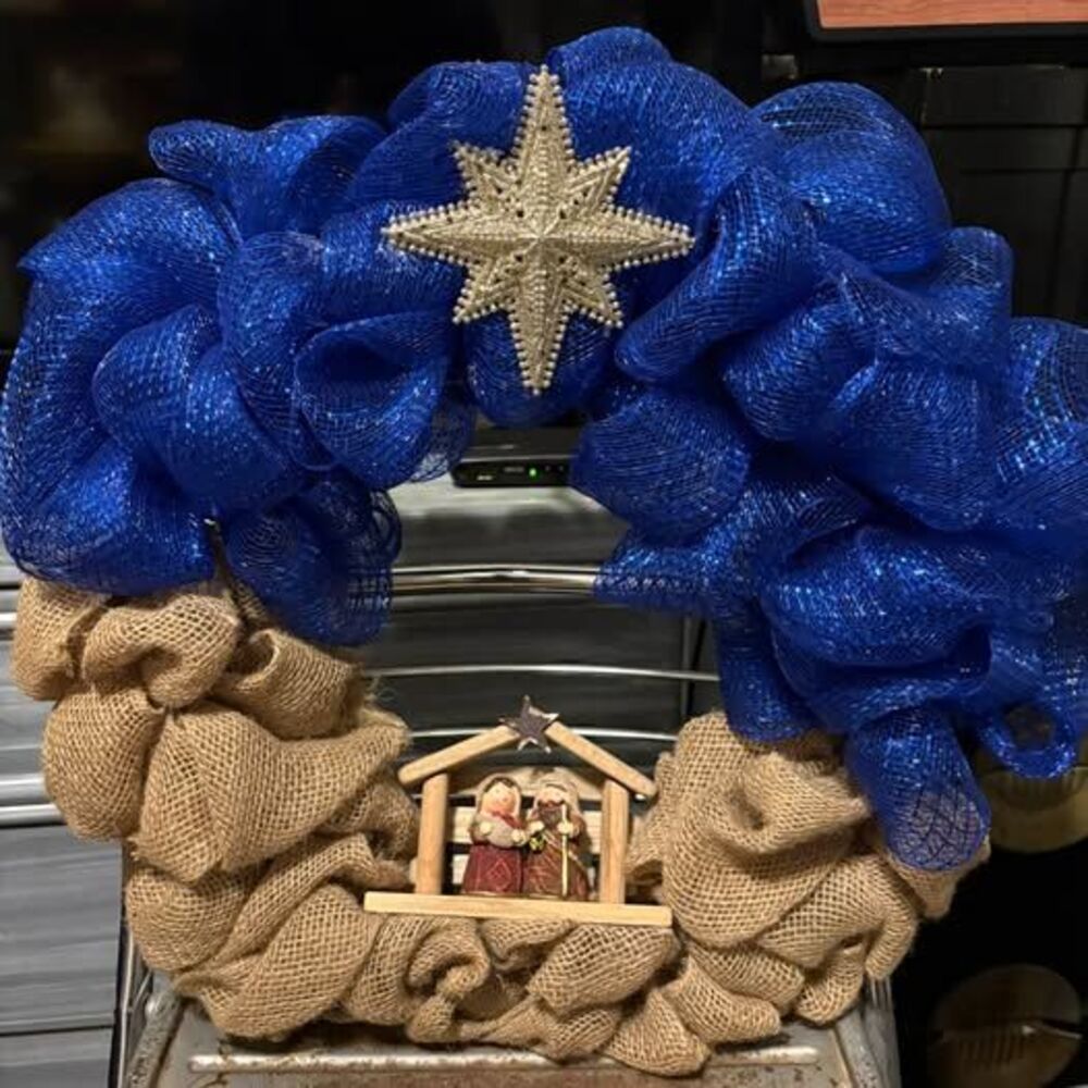 Vintage burlap nativity door wreath